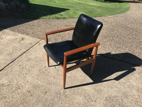 Teak Carver Chair with black faux leather- Marlborough Antiques