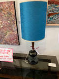 60s Lamp Polished metal and teak base lamp shade.  Immaculate condition, original shade.