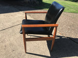 Teak Carver Chair with black faux leather- Marlborough Antiques