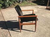 Teak Carver Chair with black faux leather- Marlborough Antiques